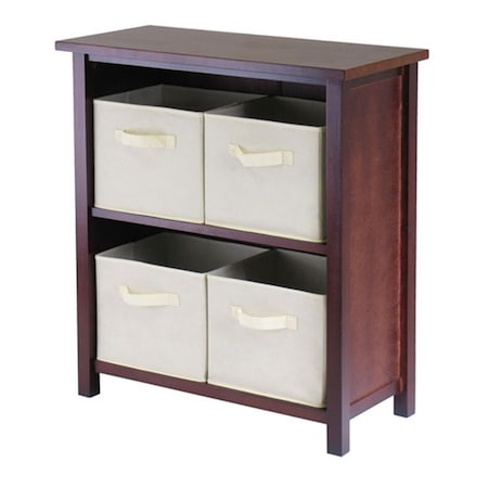 Verona 2 Section M Storage Shelf With 4 Foldable Fabric Baskets - Walnut And Beige